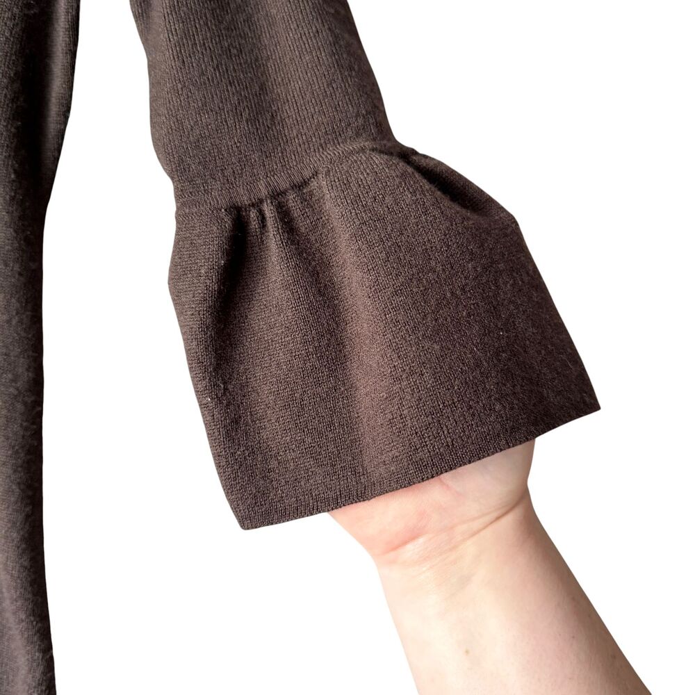 Ann Taylor Merino Wool Knit Sheath Dress S Brown Bell Sleeve Scoop Neck Luxury - Picture 5 of 9